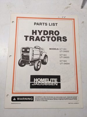 Jacobsen Illustrated Parts Manual List Hydro Tractor Gt12H 14H 16H Ja-99118-4
