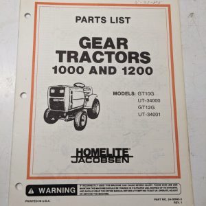 Jacobsen Illustrated Parts Manual List Book Gear Tractor Gt10G Gt12G Ja-99043-3
