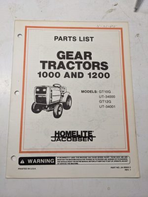 Jacobsen Illustrated Parts Manual List Book Gear Tractor Gt10G Gt12G Ja-99043-3