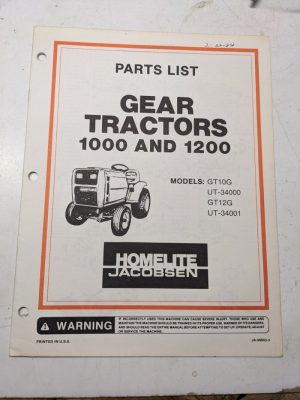 Jacobsen Illustrated Part Manual List 1000 1200 Gear Tractor Gt10G Gt12G 99043-3