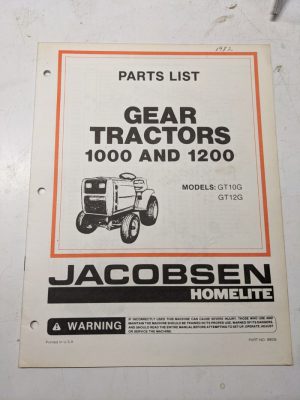 Jacobsen Illustrated Part Manual List 1000 1200 Gear Tractor Gt10G Gt12G 99039