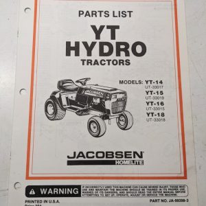 Jacobsen Illustrated Parts Manual List Hydro Tractor Yt- 14 15 16 18 99398-3