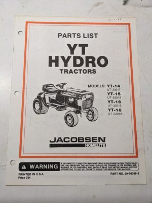Jacobsen Illustrated Parts Manual List Hydro Tractor Yt- 14 15 16 18 99398-3
