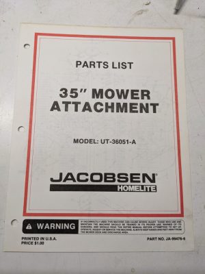 Jacobsen Parts Manual List 35” Mower Attachment Tracor Ut-36051-A Ja-99476-6