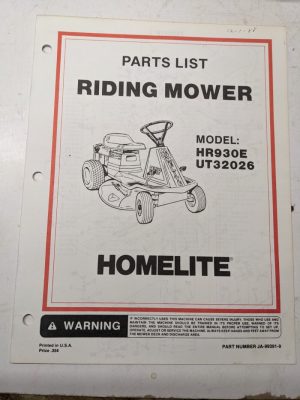 Jacobsen Illustrated Parts Manual List Riding Mower Hr930E Ut32026 99391-9