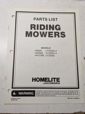 Jacobsen Illustrated Parts Catalog Manual List Riding Mower Hr830 1230E 99465