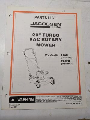 Jacobsen Illustrated Parts Catalog Manual List 20” Turbo Mower T20H Ph 99423-3
