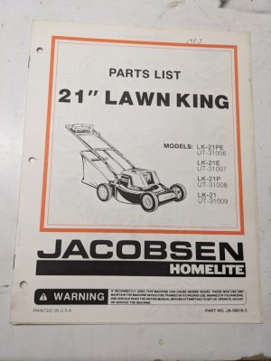 Jacobsen Illustrated Parts Catalog Manual List Book Lawn King Mower Lk 21” Pe