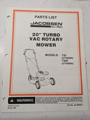 Jacobsen Illustrated Parts Catalog Manual List 20” Turbo Mower T20P 99299-7
