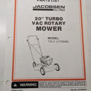 Jacobsen Illustrated Parts Catalog Manual List 20” Turbo Mower T20-2 99348-9