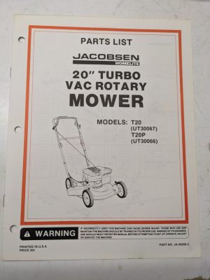 Jacobsen Illustrated Parts Catalog Manual List 20” Turbo Mower T20P 99200-2