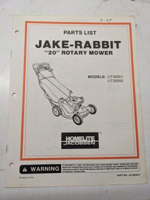 Jacobsen Illustrated Parts Manual List 20” Jake Rabbit Mower Ut30051 99049-7