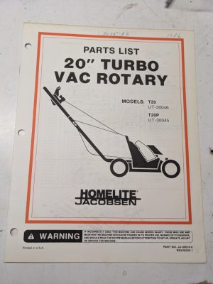 Jacobsen Illustrated Parts Catalog Manual List 20” Turbo Mower T20P 99018-6
