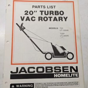 Jacobsen Illustrated Parts Catalog Manual List 20” Turbo Mower T20P Ja-99018-6