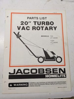 Jacobsen Illustrated Parts Catalog Manual List 20” Turbo Mower T20P Ja-99018-6