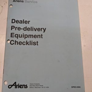 Ariens Service Dealer Pre-Delivery Equipment Checklist Dpec-93A Manual