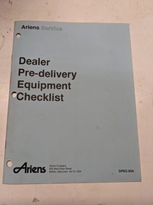 Ariens Service Dealer Pre-Delivery Equipment Checklist Dpec-93A Manual