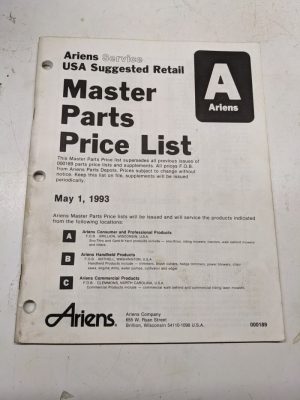 Ariens Service Master Parts Price List Dealer Manual Usa Suggested 1993 000189