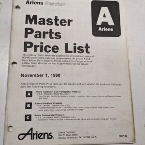 Ariens Service Master Parts Price List Dealer Manual Usa Suggested 1990 000189