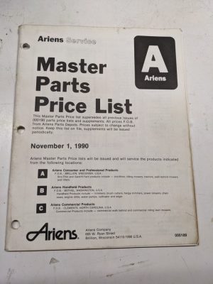 Ariens Service Master Parts Price List Dealer Manual Usa Suggested 1990 000189