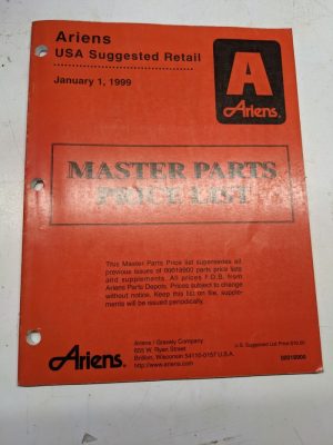 Ariens Service Master Parts Price List Dealer Manual Usa Suggested 1999 00018900