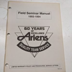 Ariens Field Seminar Manual 1993-1994 Service Letters Bulletins Dealership Book