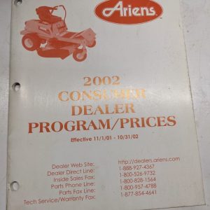 Ariens 2002 Consumer Dealer Program Prices 2001-2002 Service Manual Book