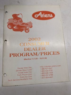 Ariens 2002 Consumer Dealer Program Prices 2001-2002 Service Manual Book