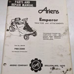 Ariens Parts List Book Repair Service Manual Emperor 25000 Tractor 1972-1979 Prm