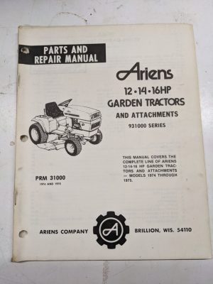 Ariens Parts List Repair Service Manual Garden 931000 Tractor 1974-1975 Prm 16Hp
