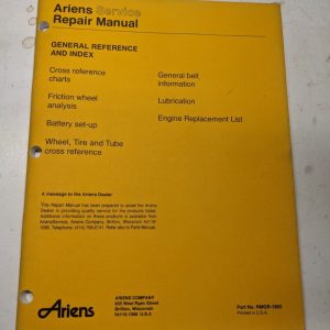 Ariens Service Repair Manual Genereal Reference And Index Rmgr-1993 Dealer Book