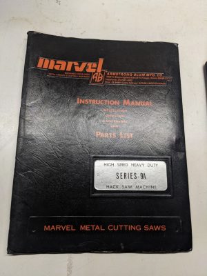 Marvel Instruction Manual Operation Maintenance Parts List Book Series 9A Saw