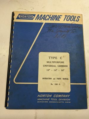 Norton Instruction Manual Parts List Book 12 14 16” No 1261-A Grinder Universal