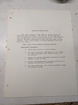 Iron Crafter Metal Worker Shear Punch Operator Service Manual 40 Tons