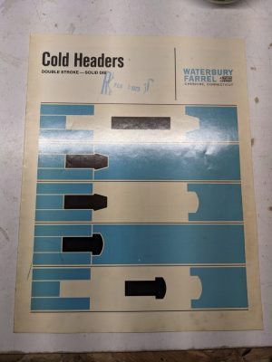 Waterbury Farrel Cold Headers Sales Brochure Catalog Copy Solid Die Features