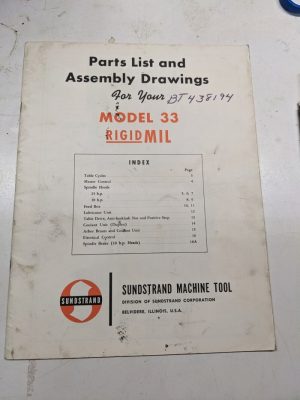 Sundstrand Parts List Book Manual Assembly Drawings No 33 Rigidmil Machine Bt