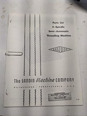 Landis Machine Parts List Book Manual Catalog 4 Spindle Threading Semi Auto