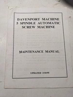 Davenport Manual Maintenance Shop Book Model B 1995 5 Spindle Screw Machine
