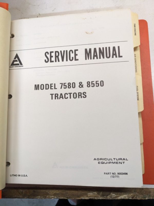 Allis Chalmers Service Repair Overhaul Manual Tractors Model 7580-8550 ...