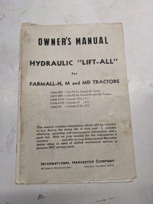 International Harvester Ih Owner Manual Part List Hydraulic Liftall Farmall Mdh