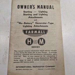 International Harvester Owners Manual Part List No Battery Lighting Attachment