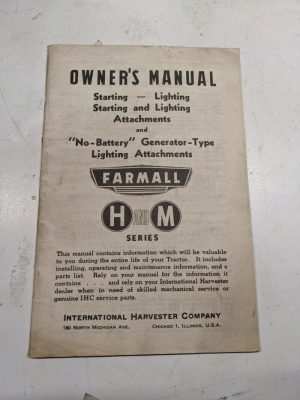 International Harvester Owners Manual Part List No Battery Lighting Attachment