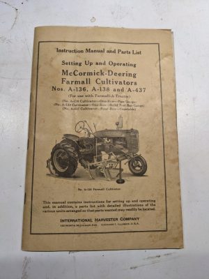 International Harvester Ih Mccormick Manual Parts List Cultivator A-136 437