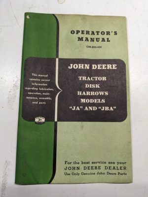 John Deere Jd Operators Manual Service Parts List Om-B22-252 Ja Jba Disk Harrows