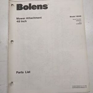 Bolens Repair Parts Book Catalog List 48" Mower Attachment 18049 Model