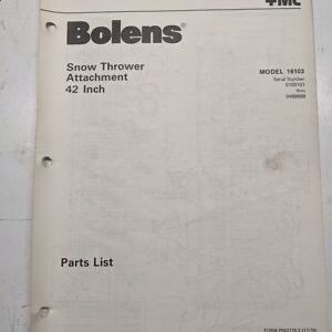 Bolens Repair Parts Book Catalog List 42" Snow Thrower Attachment 18103 Model