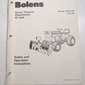 Bolens Oem Safety Operation Instruction Owner Manual 42" Snow Thrower 18103-03