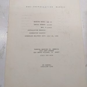 Toshiba Machine Pre Installation Manual Bmc-40 1986 Setup Installing Delivery