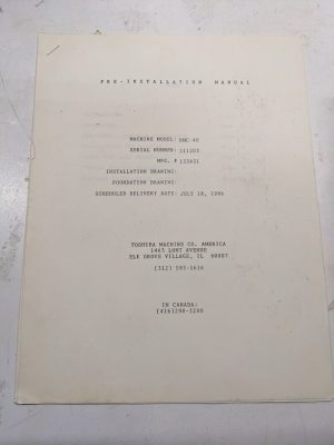 Toshiba Machine Pre Installation Manual Bmc-40 1986 Setup Installing Delivery