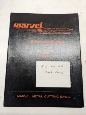 Marvel Instruction Manual Maintenance Operation Parts List Band Saw Series 6 9